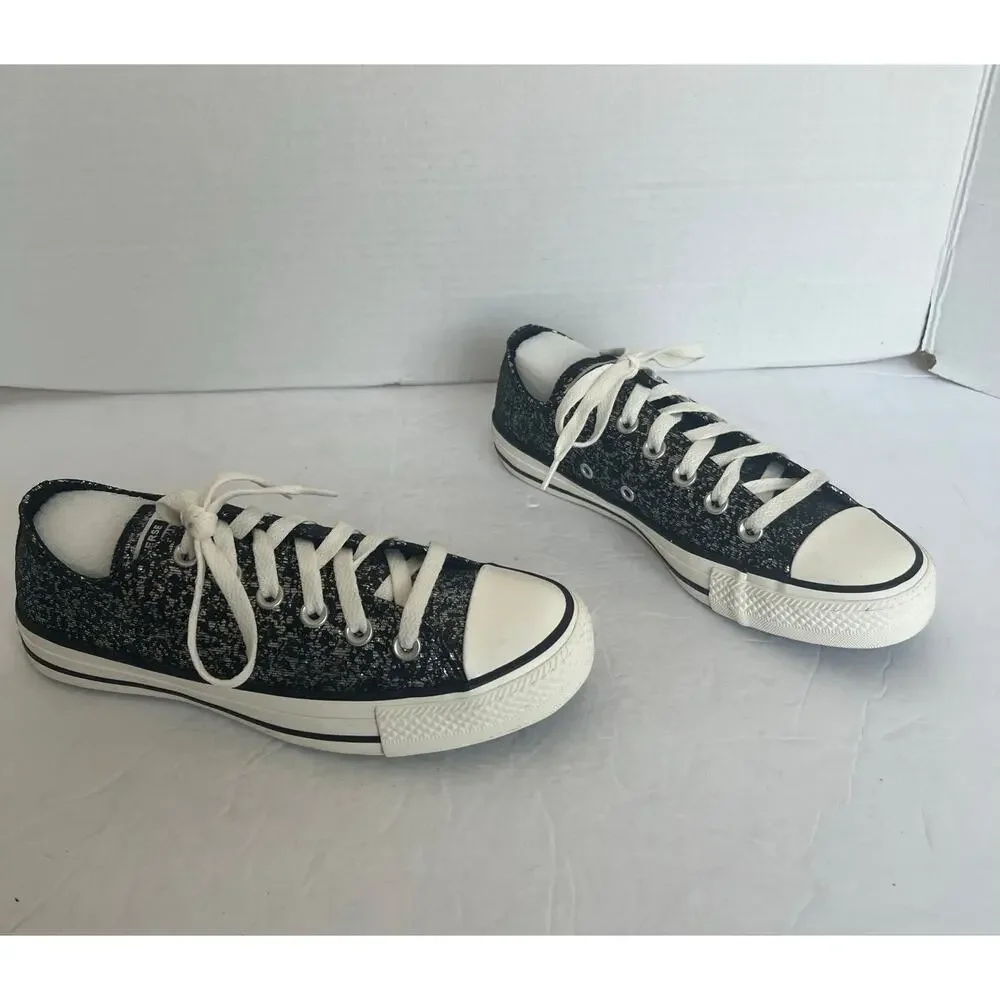 Converse Chuck Taylor All Star Black Glitter Low Top Lace Up Skater‎ Sneakers 7
